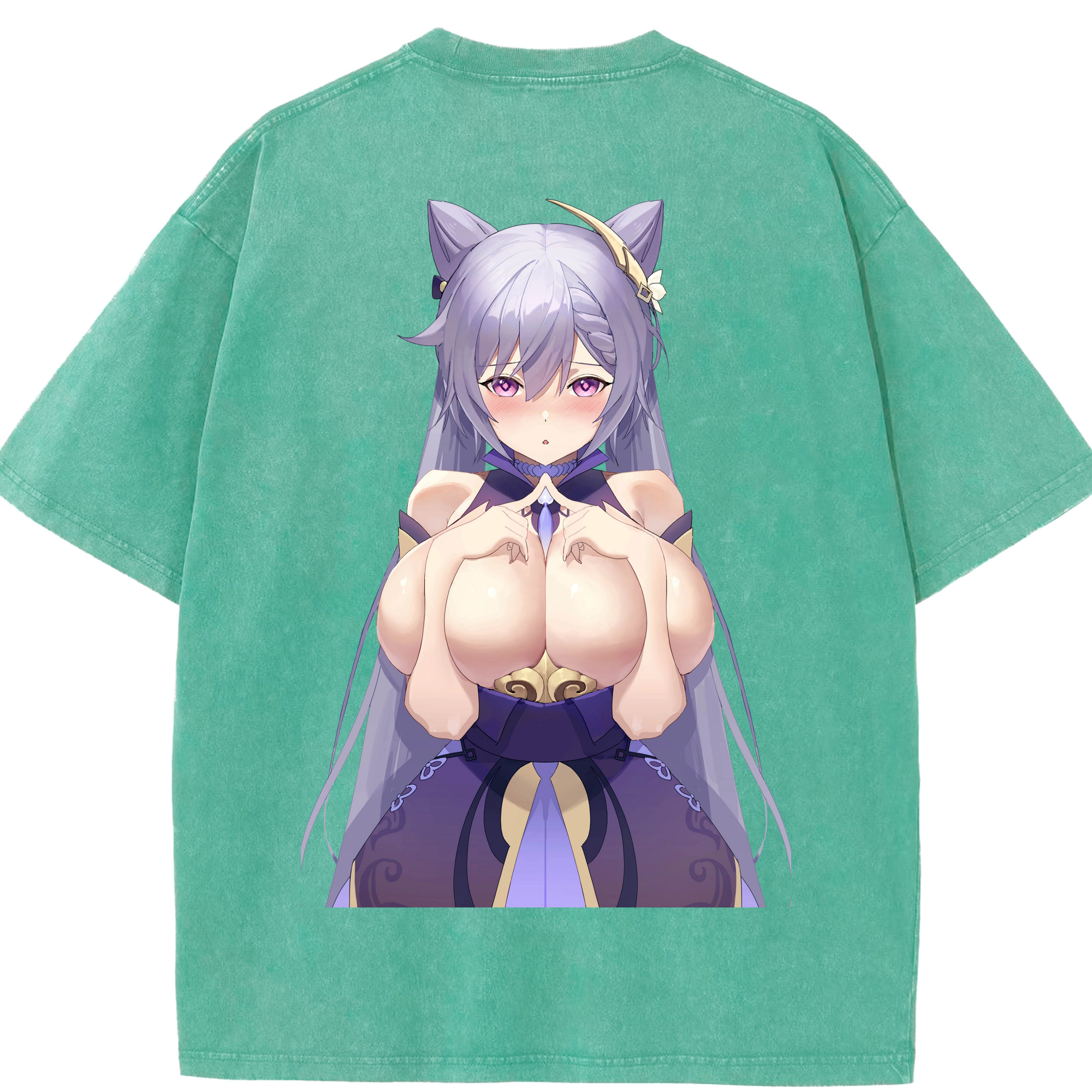 げんし神 刻晴 こくせい genshin Kokusei 綿100% ヴィンテージ風 半袖Tシャツ（背面プリント）